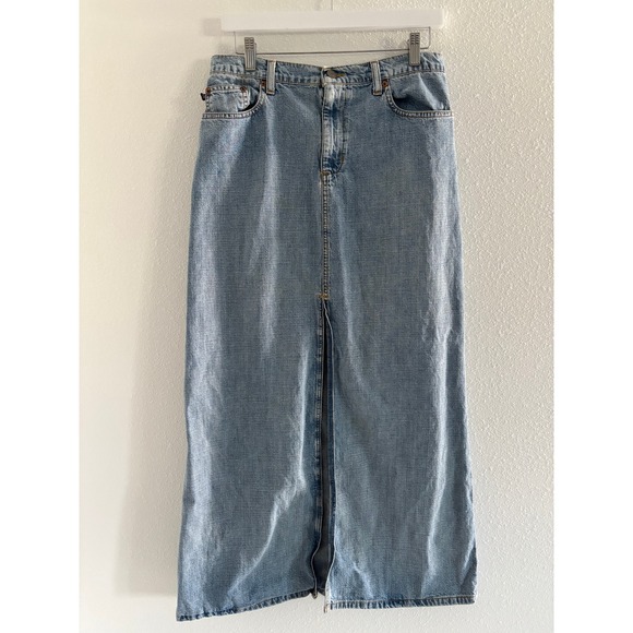 Ralph Lauren Dresses & Skirts - Vintage Ralph Lauren Denim Skirt Womens Size 8 Maxi Embroidered Western Festival